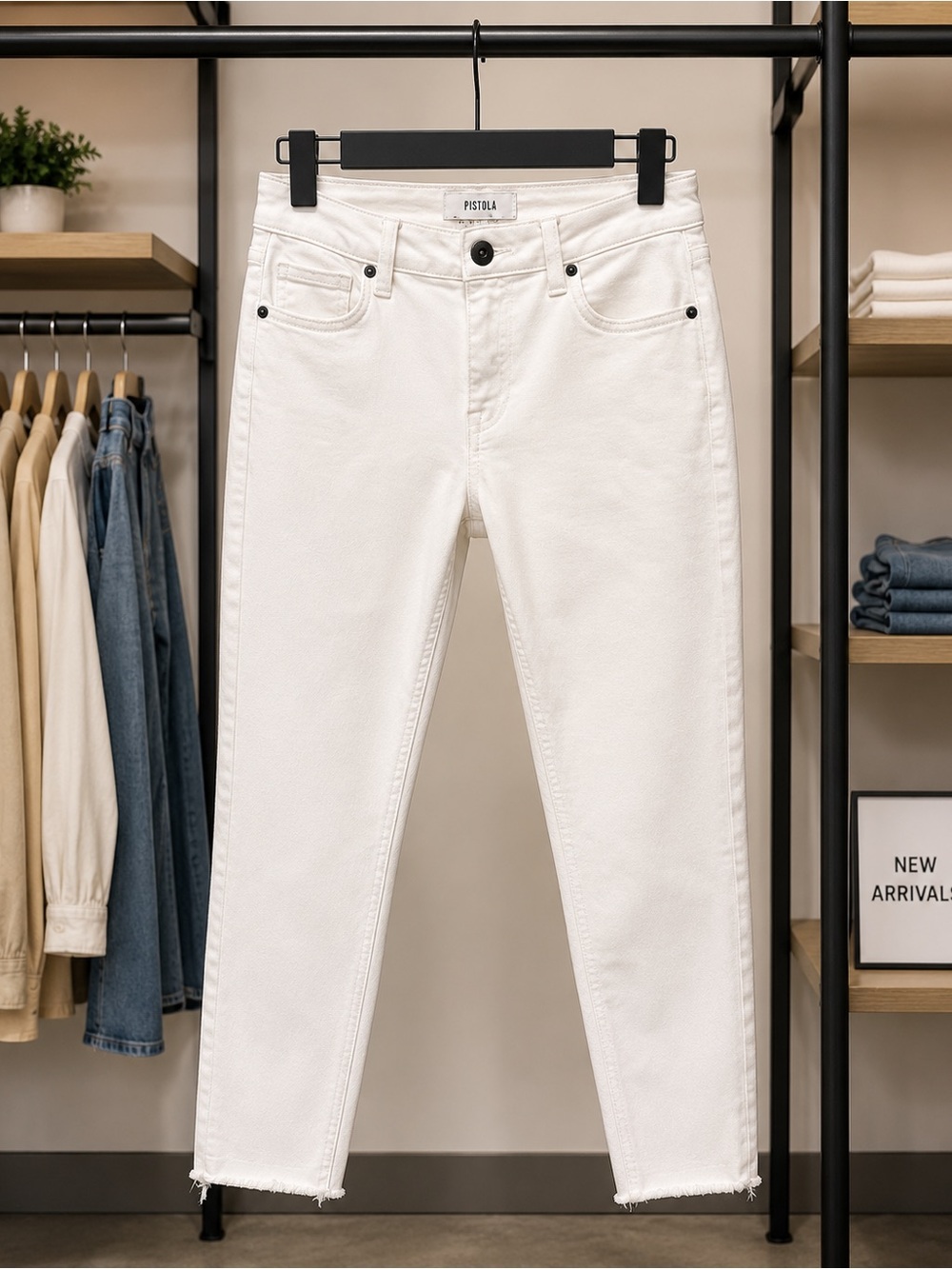 pistola White Cropped Straight-Leg Jeans with Raw Hem